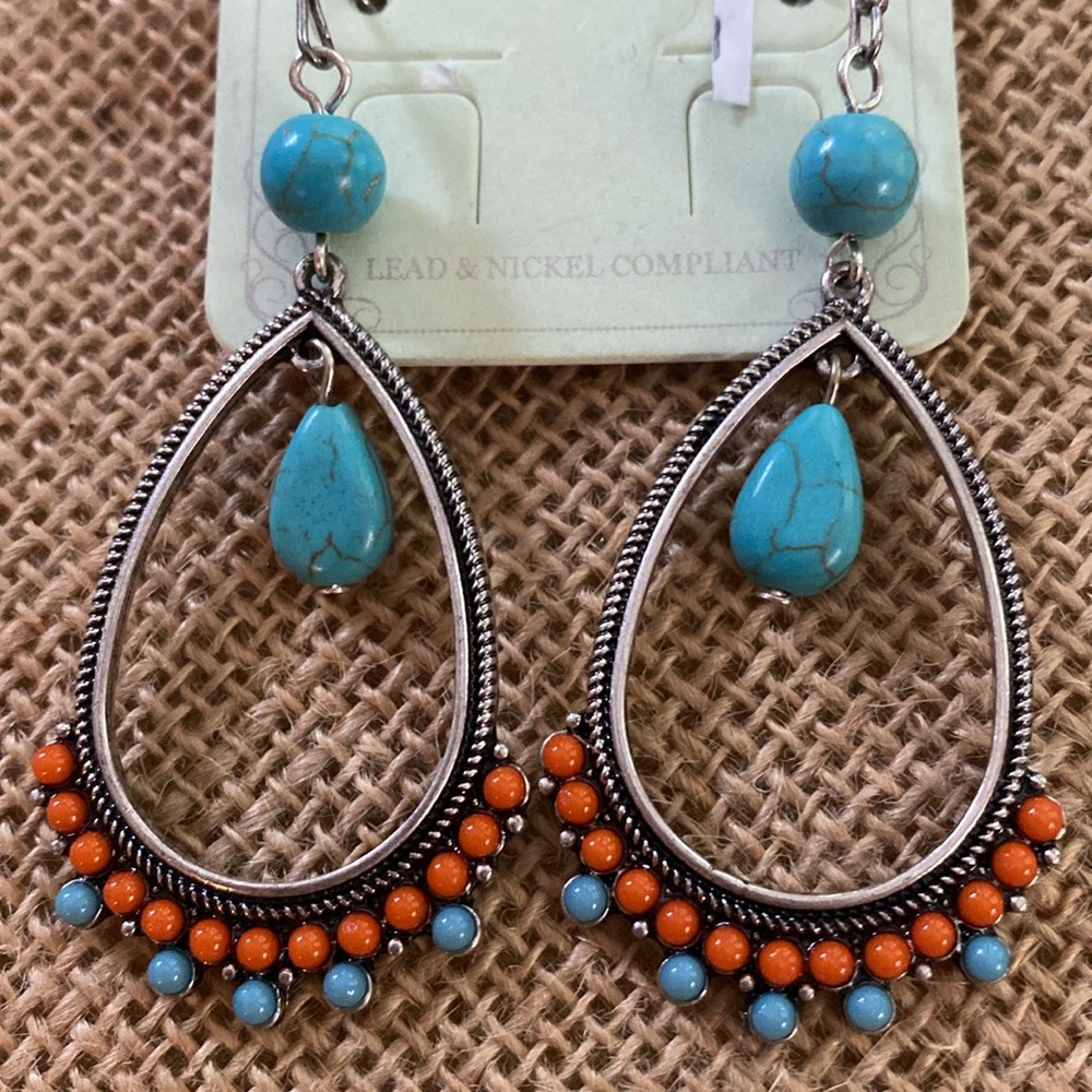 Icon Ladies silver & turquoise Earrings nwt - Picture 2 of 6